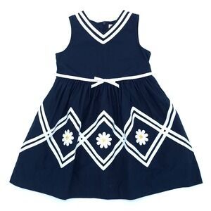 Gymboree Girls Navy Blue Daisy Nautical Dress Vintage 2006 Size 6